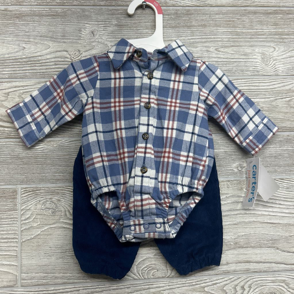 NEW LS Plaid Button Up Bodysuit & Cord Joggers NB