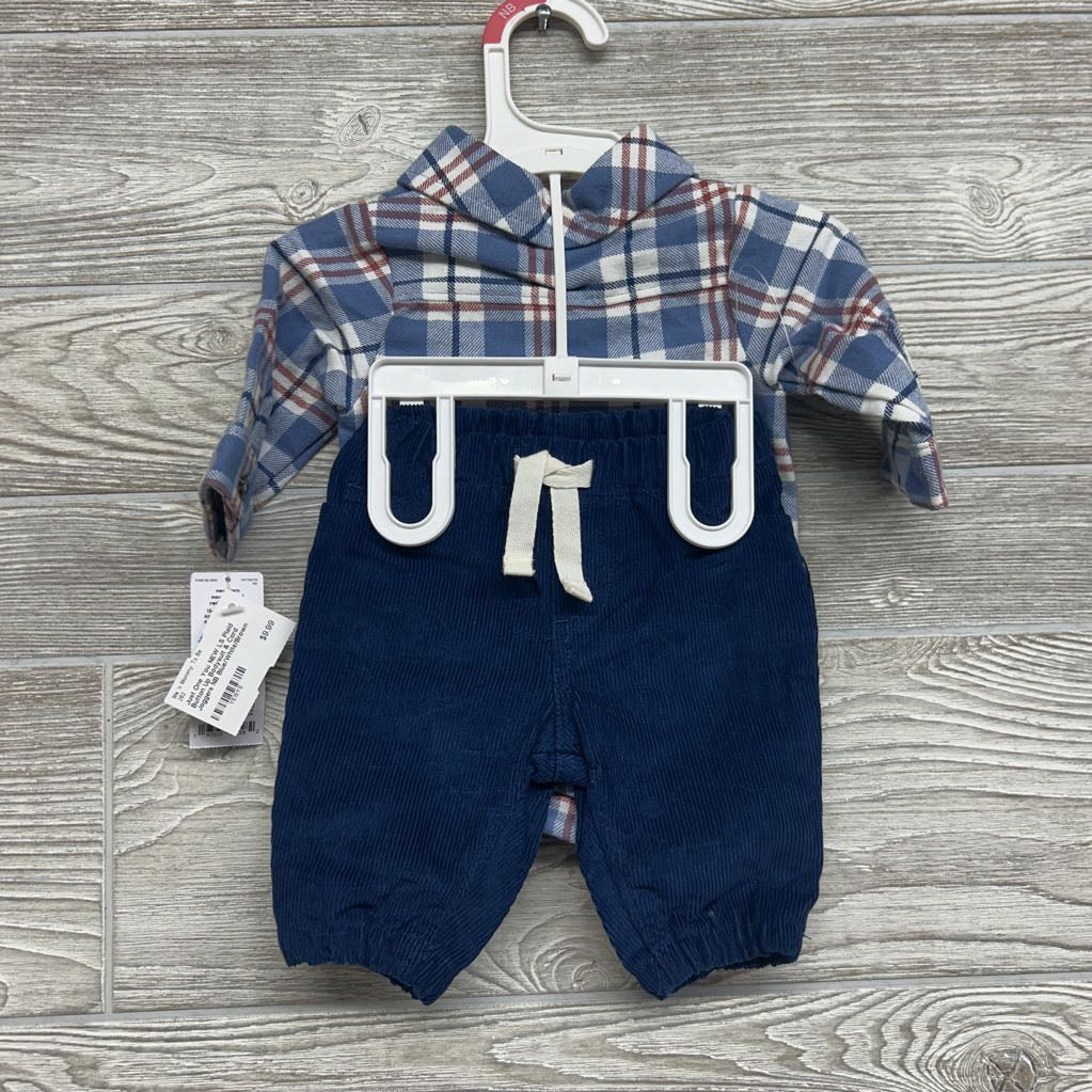 NEW LS Plaid Button Up Bodysuit & Cord Joggers NB