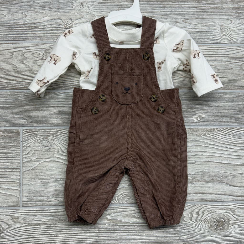 NEW Cord Overalls & LS Shirt Bears NB