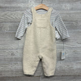 NEW Plush Overalls & LS Ribbed Shirt Stripes 6-9M