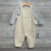 NEW Plush Overalls & LS Ribbed Shirt Stripes 6-9M