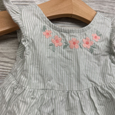 Flutter Sleeve Dress Stripes Flowers 3M