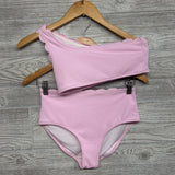 2 Pc One Shoulder Swimsuit Scallop Trim 14