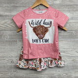 Shirt Wild Hair Don't Care & Bell Bottom Pants Cows Flowers 6-7