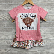 Shirt Wild Hair Don't Care & Bell Bottom Pants Cows Flowers 6-7