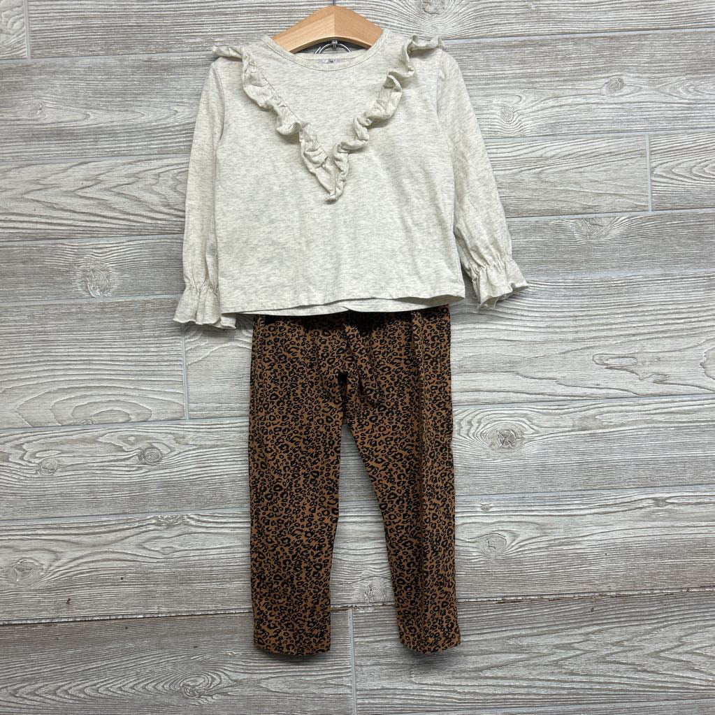 LS Ruffle Shirt & Pants Animal Print 3T