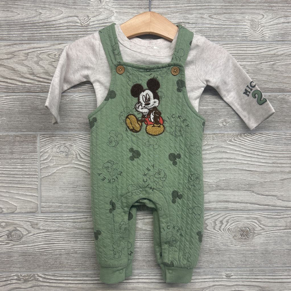 Matelasse Overalls Mickey Mouse & LS Shirt 0-3M