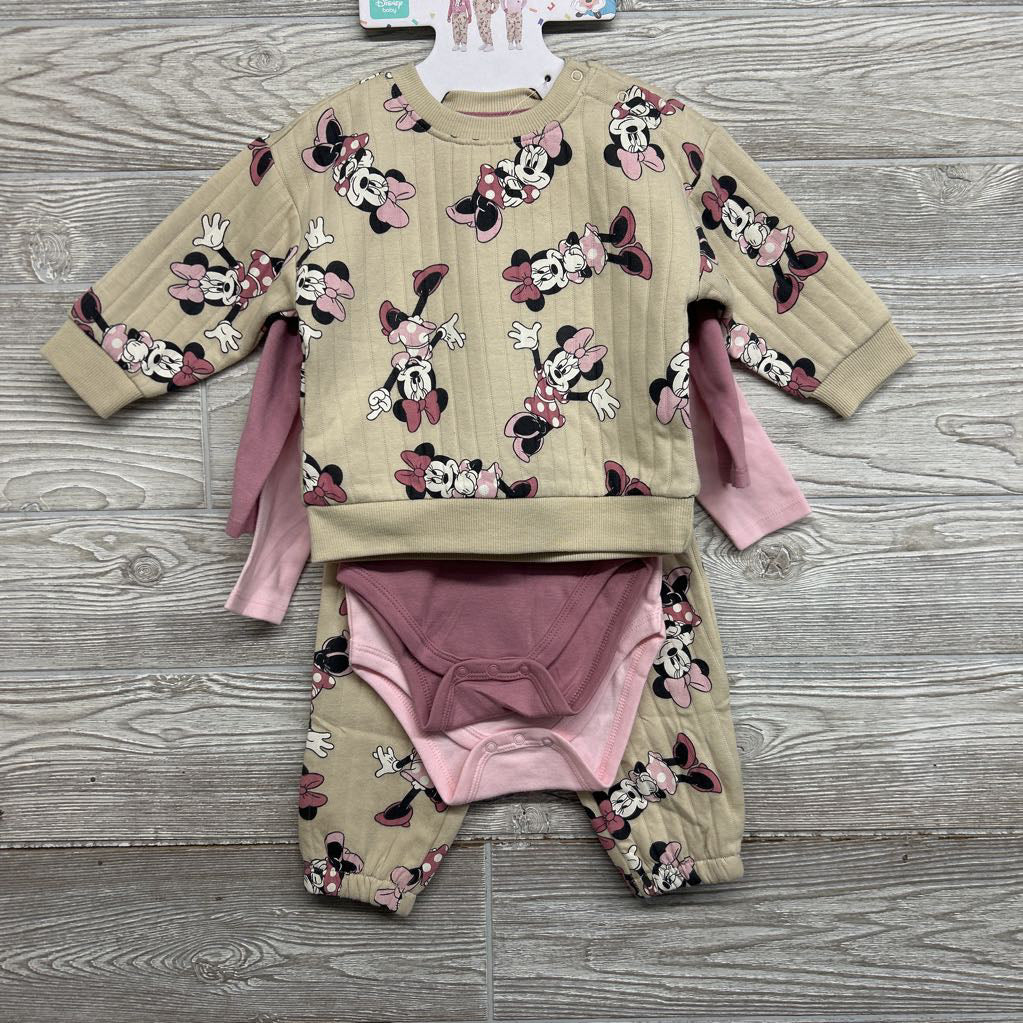 NEW Quilted Crewneck, Joggers & 2 LS Bodysuits Minnie Mouse 9M