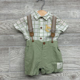 Button Up Bodysuit Grid Pooh & Suspender Shorts 0-3M