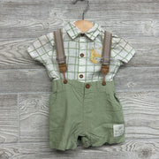 Button Up Bodysuit Grid Pooh & Suspender Shorts 0-3M
