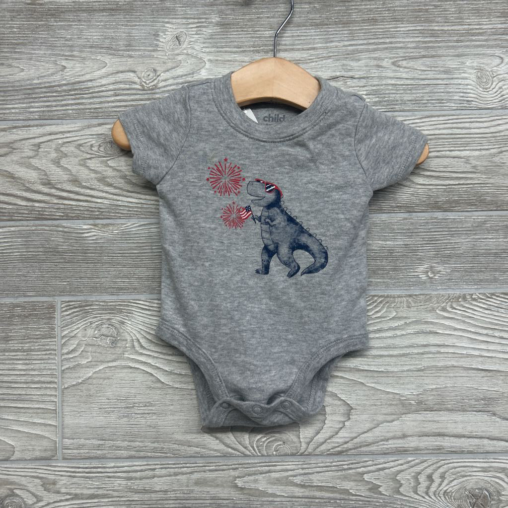Bodysuit Dinosaur Flags Fireworks 0-3M