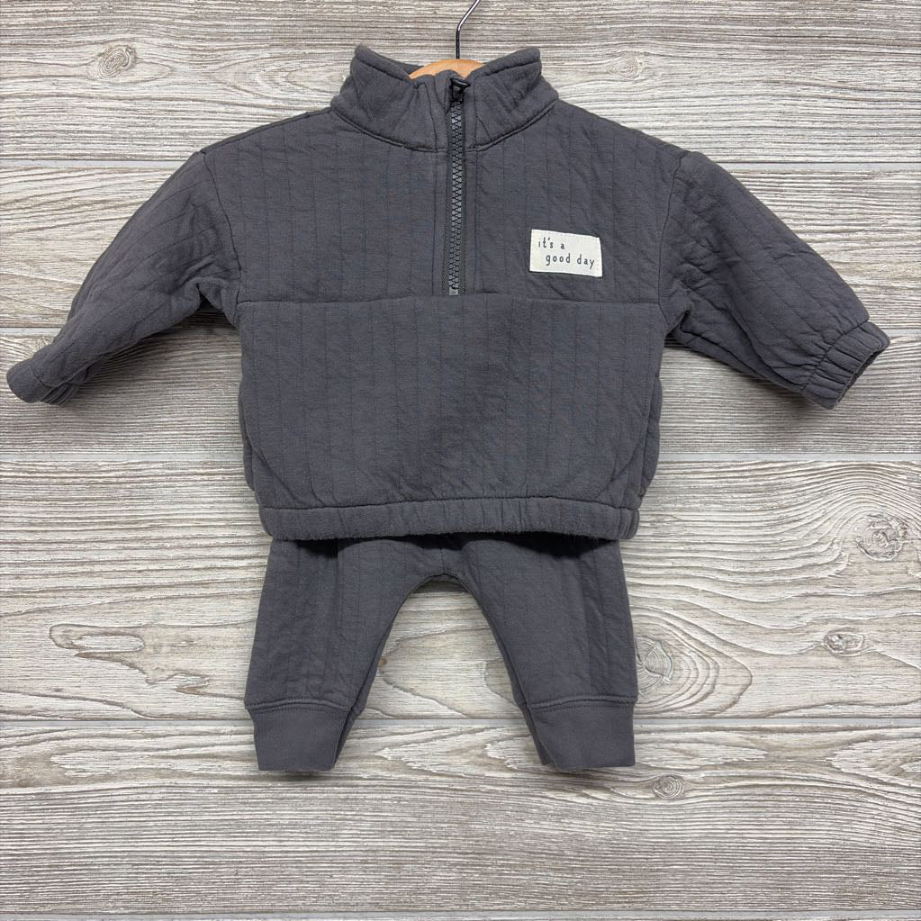 Ribbed 1/4 Zip It's A Good Day Shirt & Sweatpants 0-3M