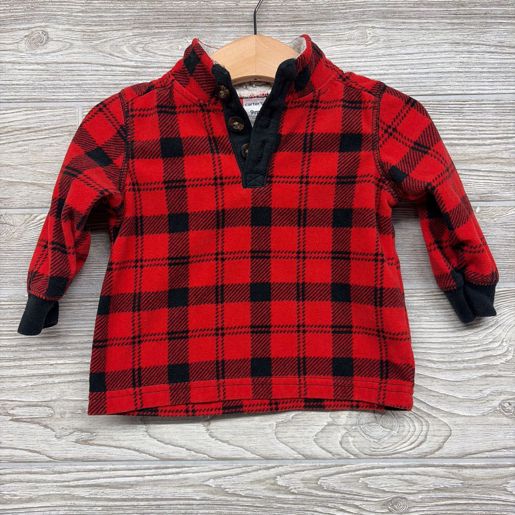 1/4 Button Fleece Pullover Plaid 9M