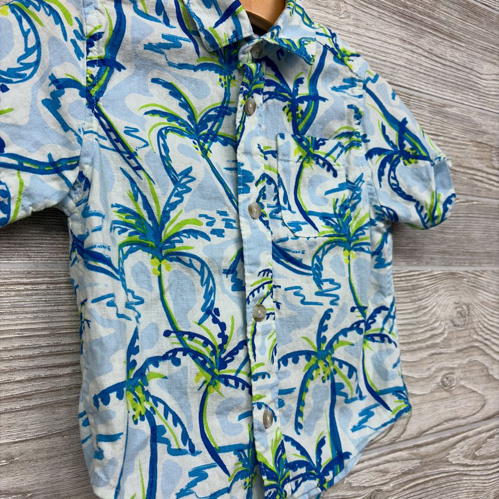 SS Button Up Shirt Flowers 2t