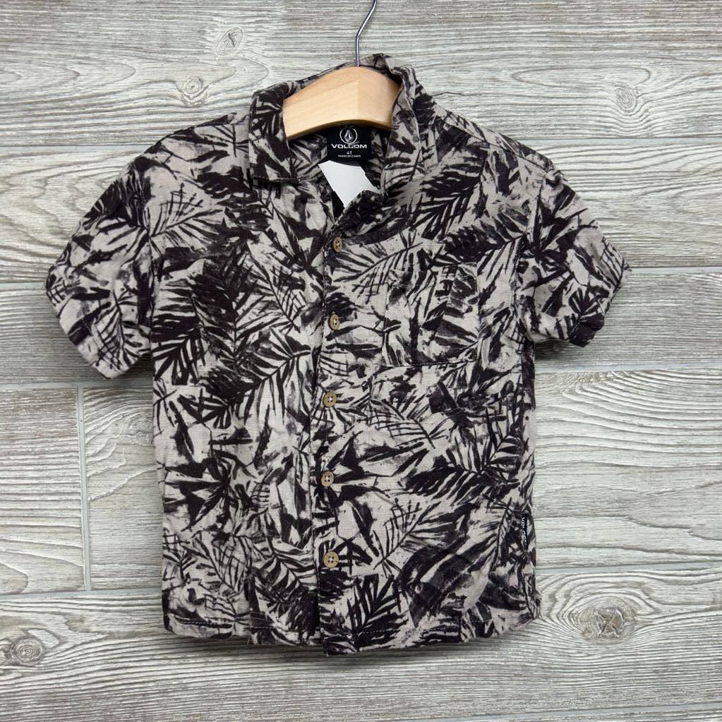 Linen Blend Button Up Shirt Leaves 4T