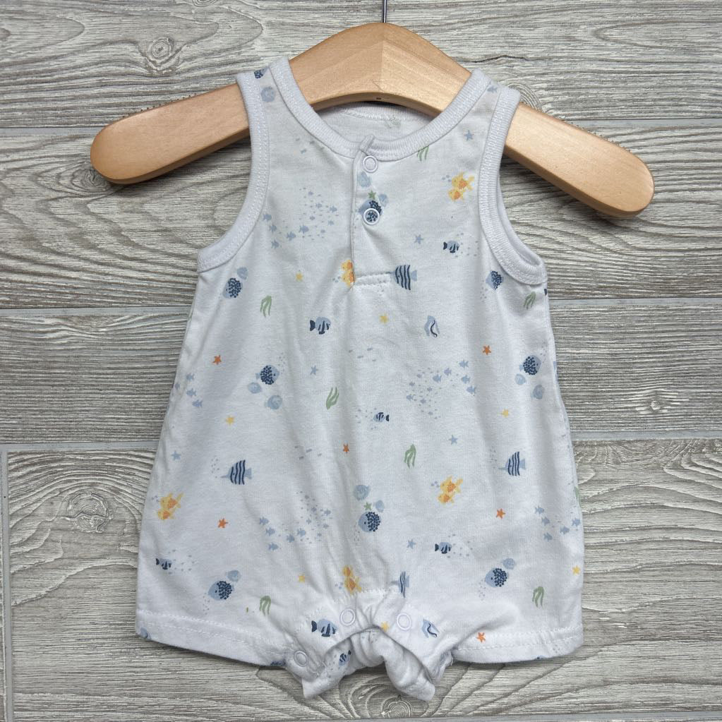 Tank Henley Shorty Romper W/ Sun Hat Fish Coral 3M
