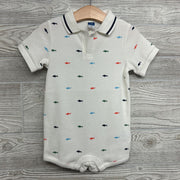 Waffle Knit Henley Shorty Romper Sharks 18-24M