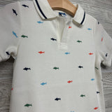 Waffle Knit Henley Shorty Romper Sharks 18-24M