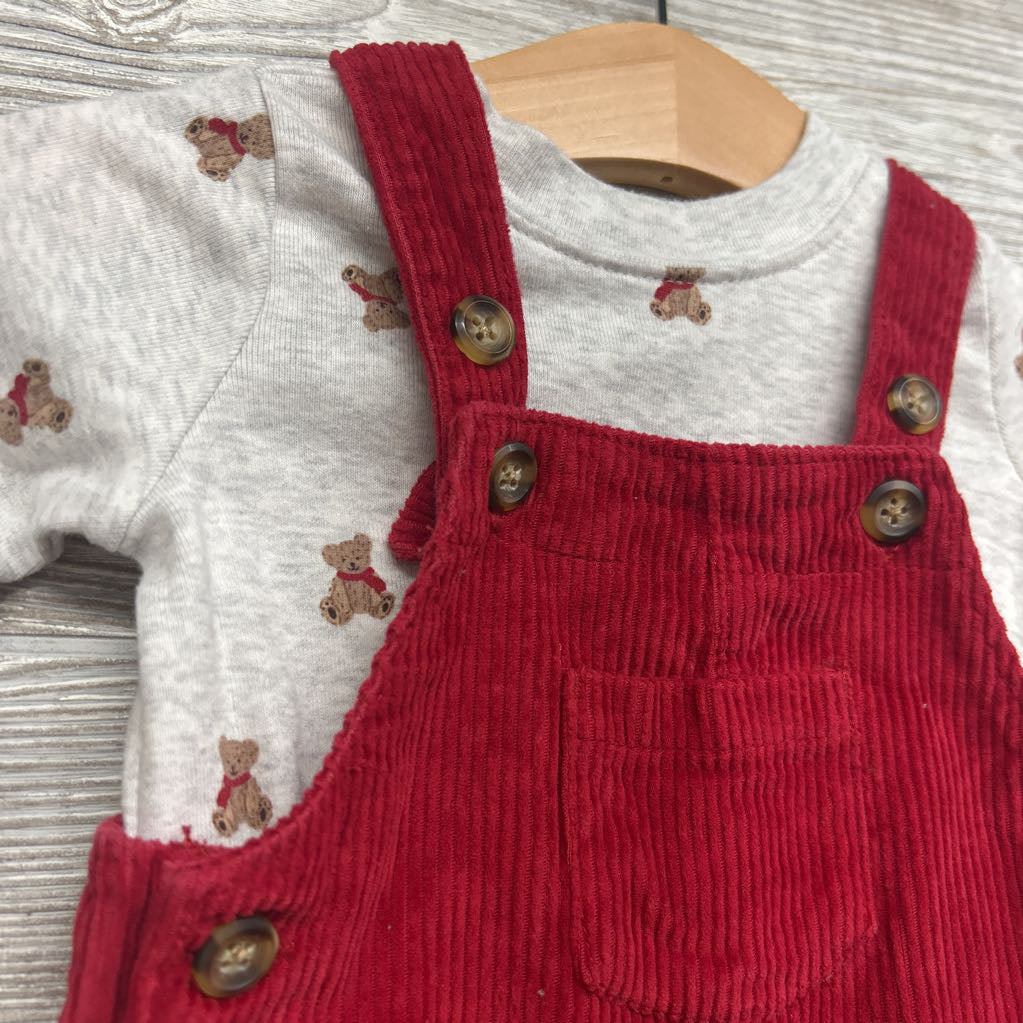 Cord Overalls & LS Shirt Teddy Bears 0-3M