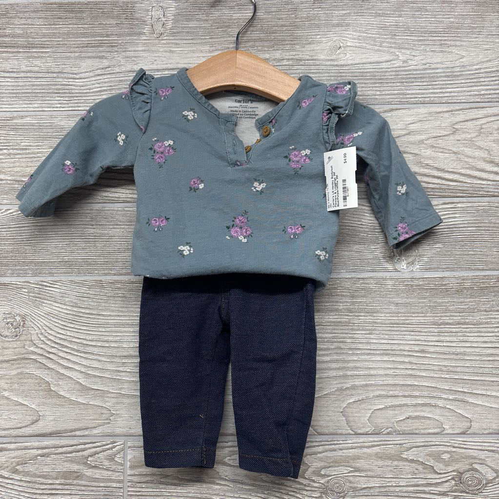 LS Henley Bodysuit Flowers & Leggings 3M
