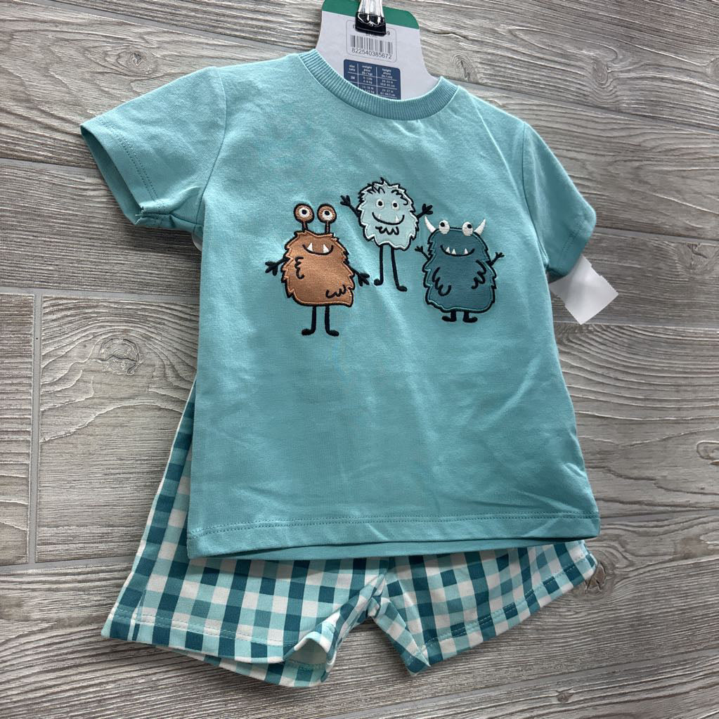 NEW Shirt Monsters & Gingham Shorts 18M