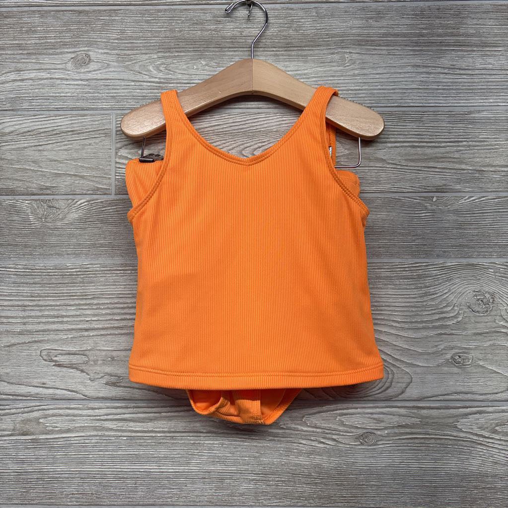 2 Pc Ribbed Tankini Swimsuit W/ High Waisted Bottoms 8-9 *