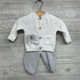 Knit Cardigan Elephant & French Terry Pants 3-6M