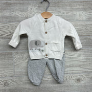 Knit Cardigan Elephant & French Terry Pants 3-6M