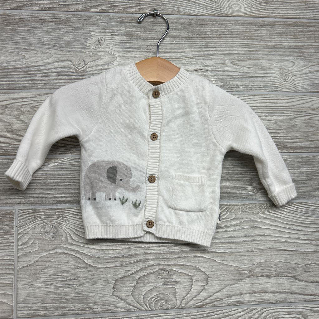Knit Cardigan Elephant & French Terry Pants 3-6M