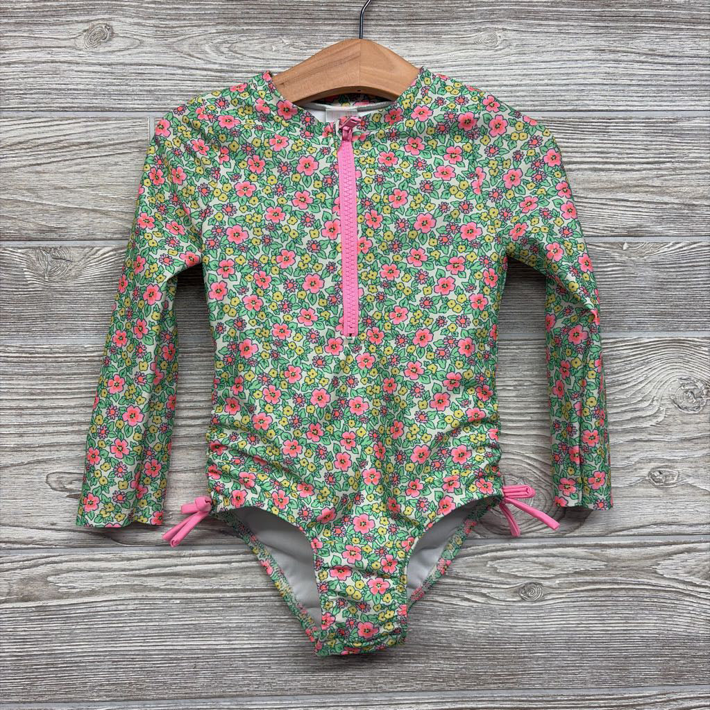 1/4 Zip Swimsuit Flowers 3t