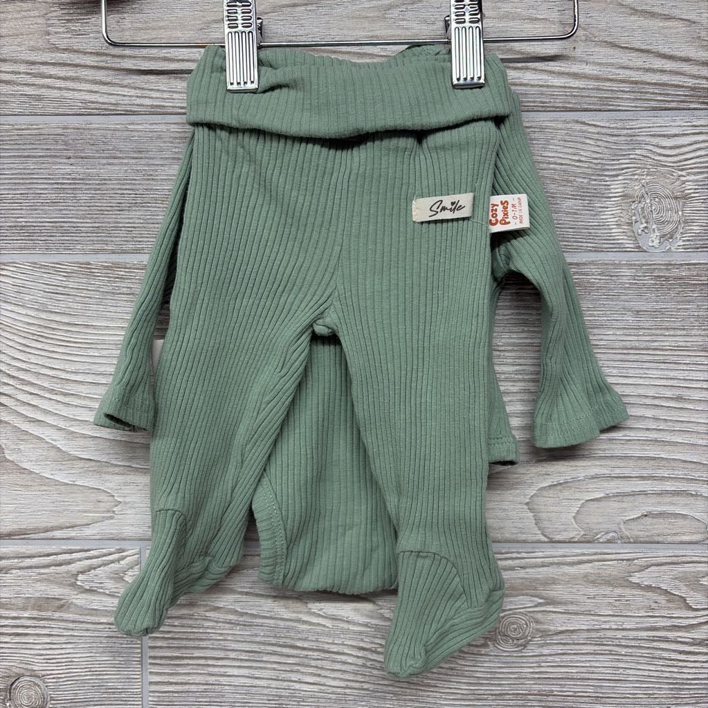Ribbed LS Side Snap Bodysuit, Footed Pants & Hat 0-1M