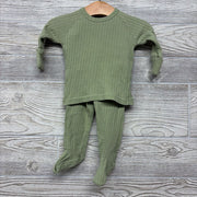 LS Ribbed Bodysuit & Footed Pants W/ Hat 3-6M