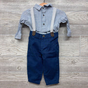 LS Button Up Bodysuit Stripes & Suspender Pants 9M