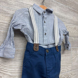 LS Button Up Bodysuit Stripes & Suspender Pants 9M