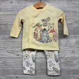 LS Side Snap Shirt Hello Little One & Harem Pants W/ Hat Pooh Tigger Eeyore 6-9M