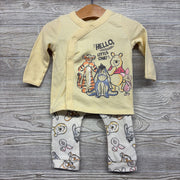 LS Side Snap Shirt Hello Little One & Harem Pants W/ Hat Pooh Tigger Eeyore 6-9M