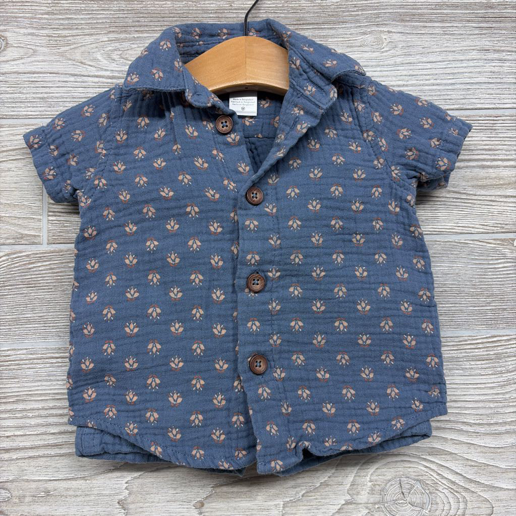 Gauze Button Up Shirt Flowers & Pull On Shorts 3M