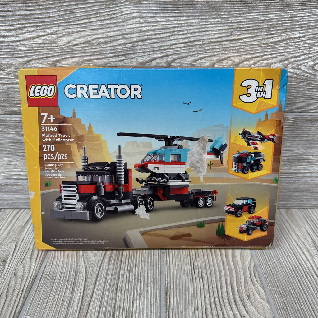 NEW Flatbed Truck W/ Helicopter Creator Set