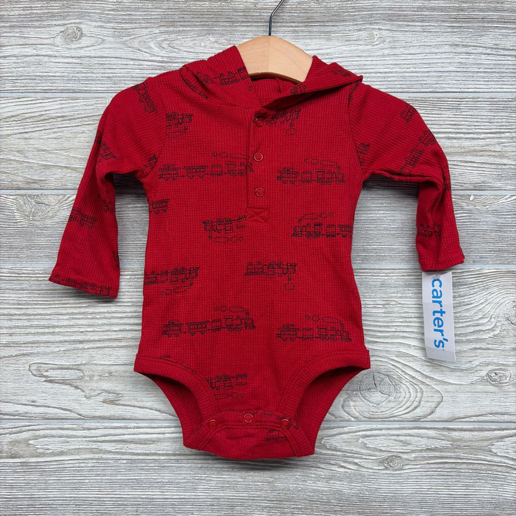 NEW LS Waffle Knit Henley Bodysuit W/ Hood Trains 6M