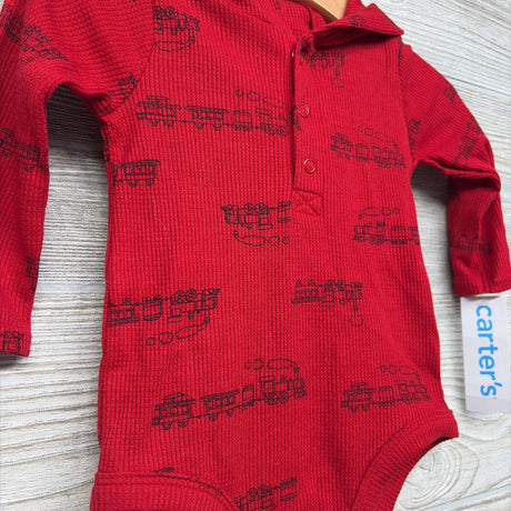 NEW LS Waffle Knit Henley Bodysuit W/ Hood Trains 6M