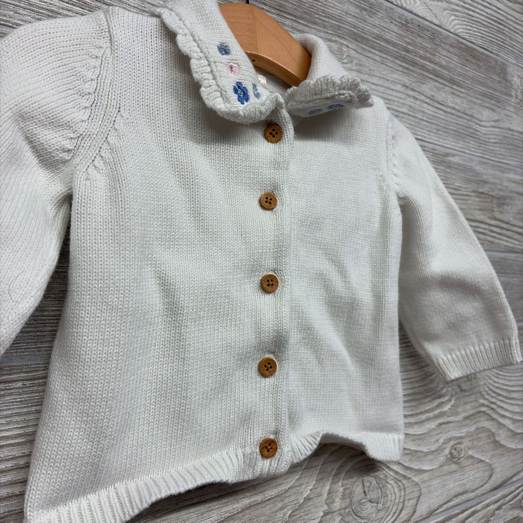 Collared Knit Cardigan Flowers 9M