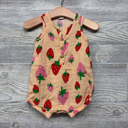 Gauze Tank Henley Romper Strawberries 6-12M