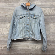 Cropped Denim Jacket W/ Hood Frayed 10-12