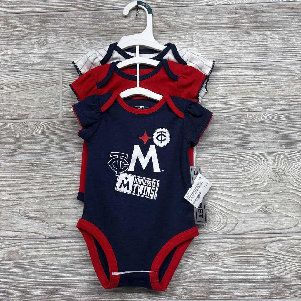 NEW 3 Pk Bodysuit Minnesota Twins Ruffles 0-3M