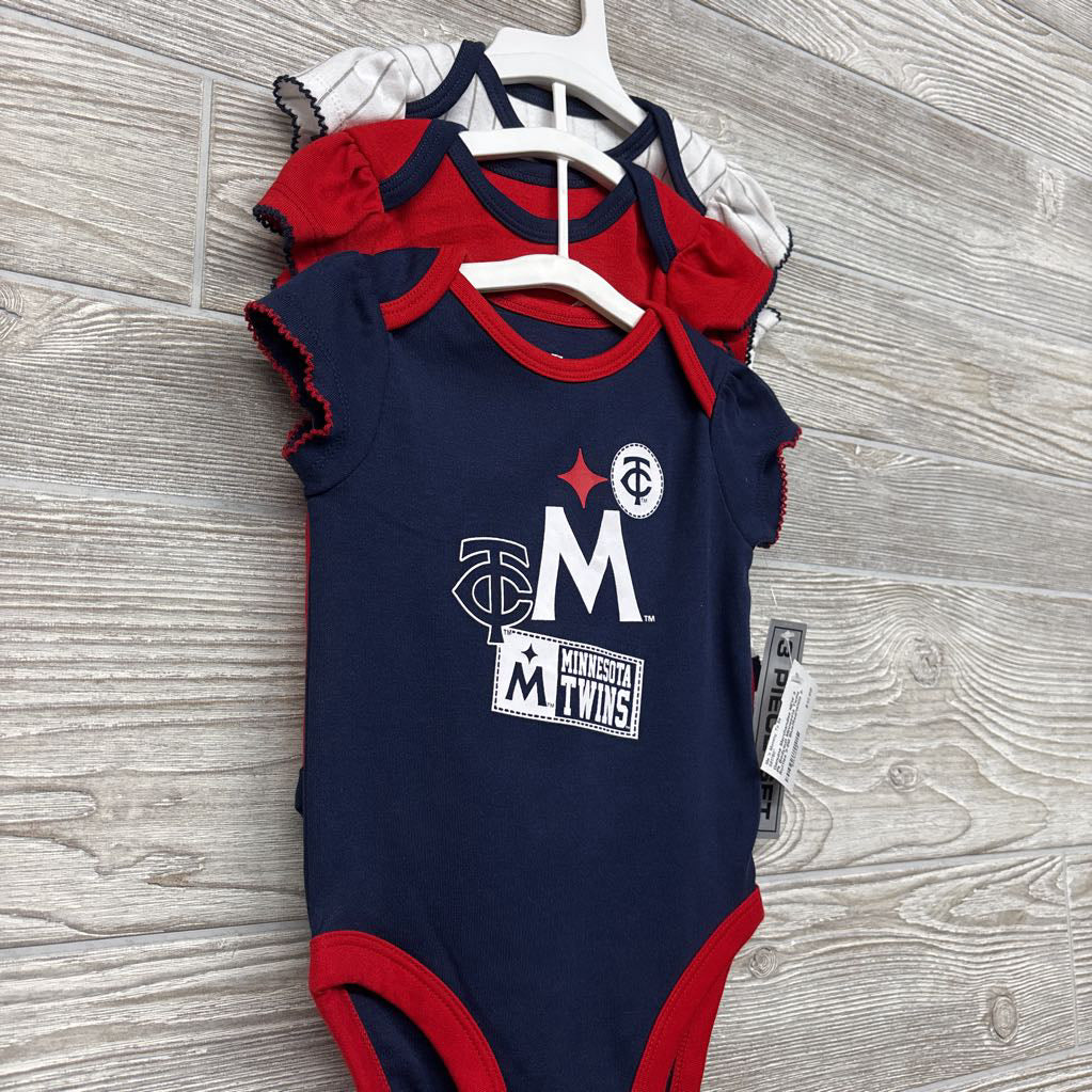 NEW 3 Pk Bodysuit Minnesota Twins Ruffles 3-6M