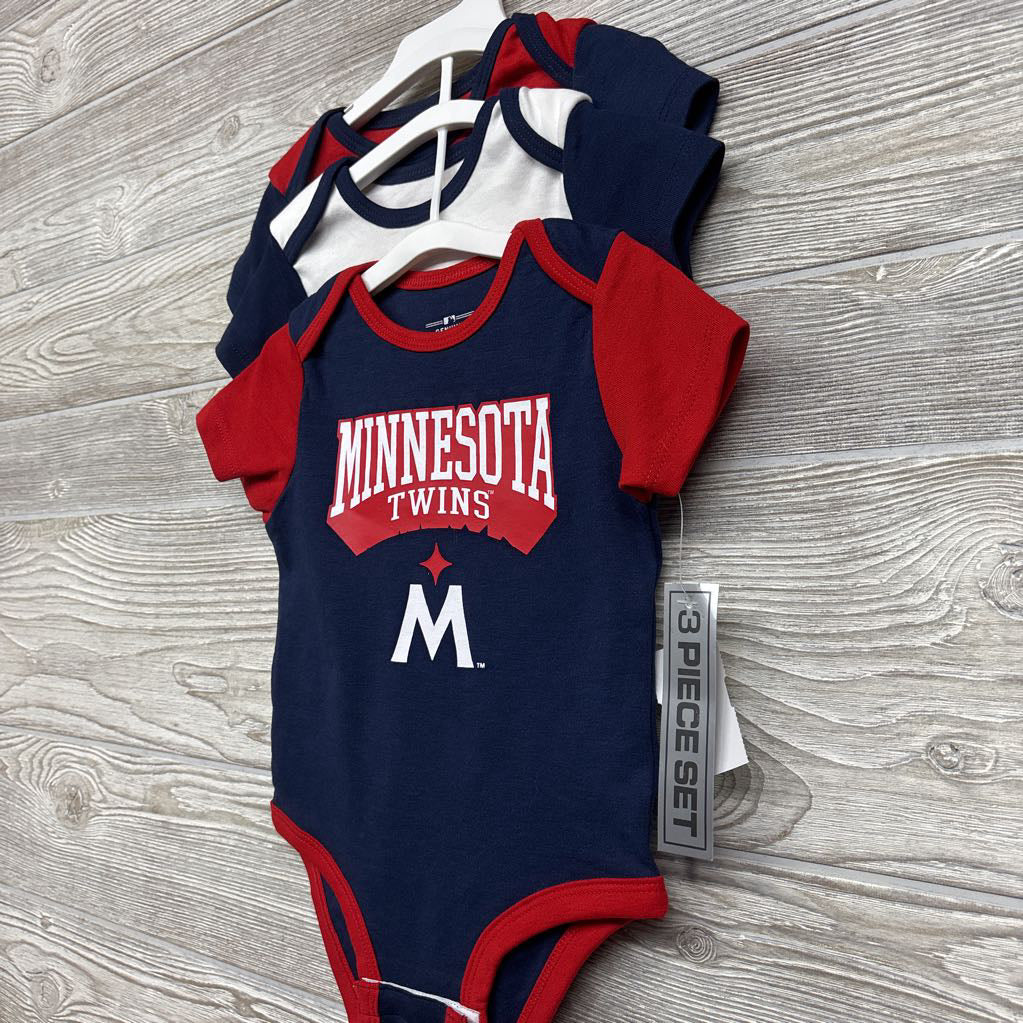 NEW 3 Pk Bodysuit Minnesota Twins 6-9M