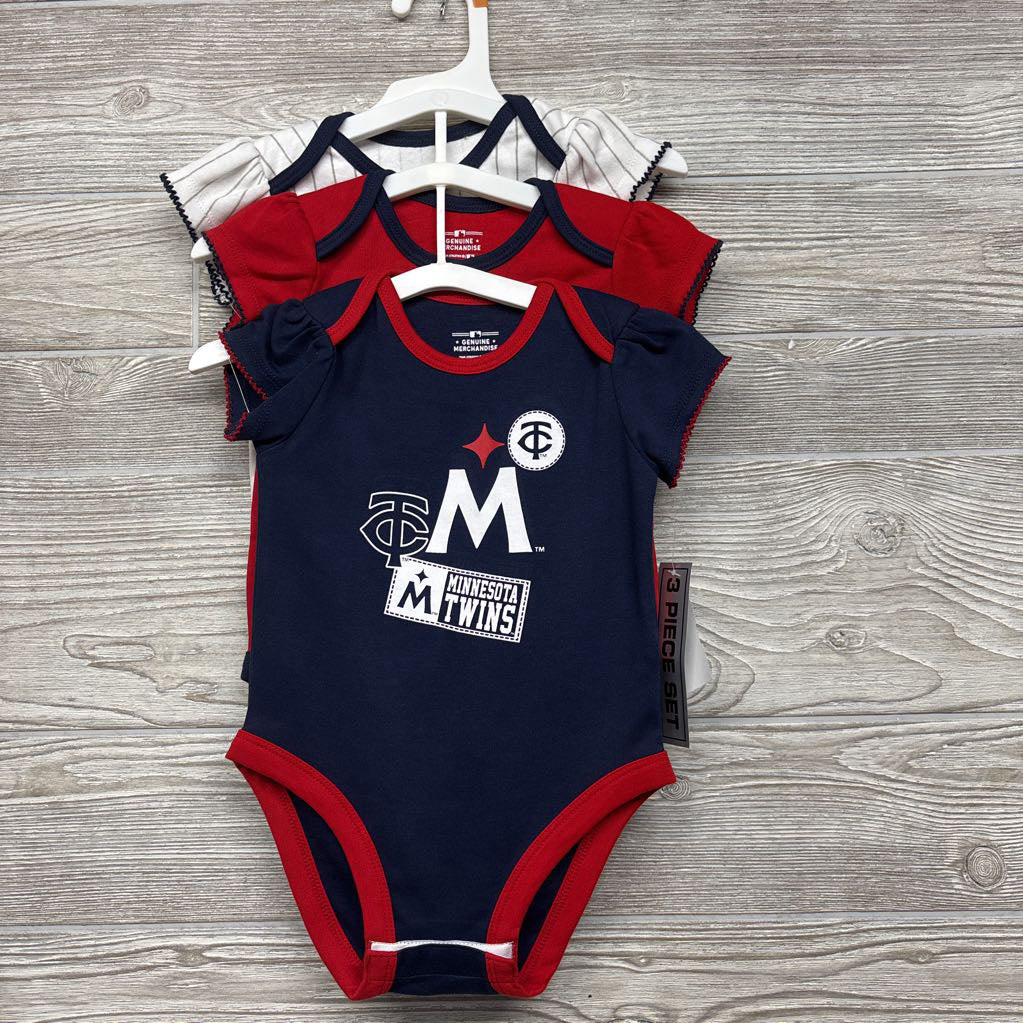 NEW 3 Pk Bodysuit Minnesota Twins Ruffles 12M