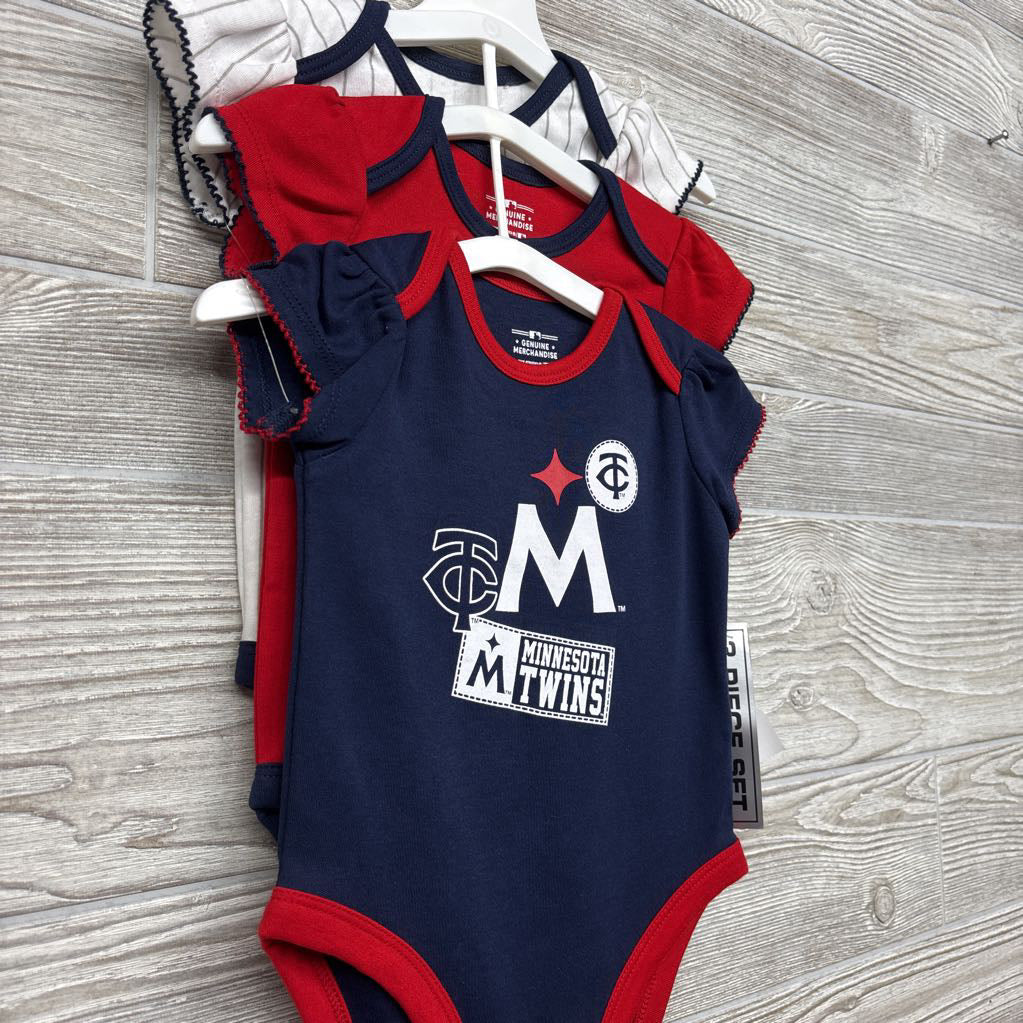 NEW 3 Pk Bodysuit Minnesota Twins Ruffles 12M