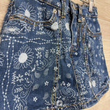 High Rise Denim Skort Paisley Flowers 7