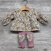 Organic LS Shirt Flowers & Ribbed Leggings 0-3M